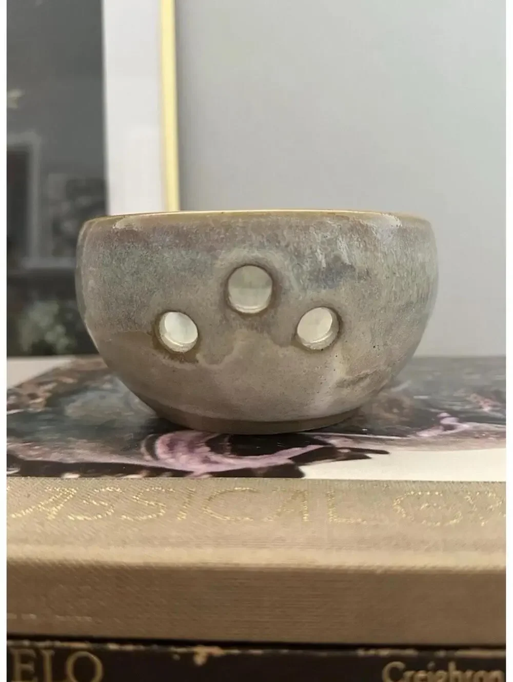 Vintage Studio Pottery Candle Holder Bowl w/ Holes Rustic Glaze Artisan Ceramic